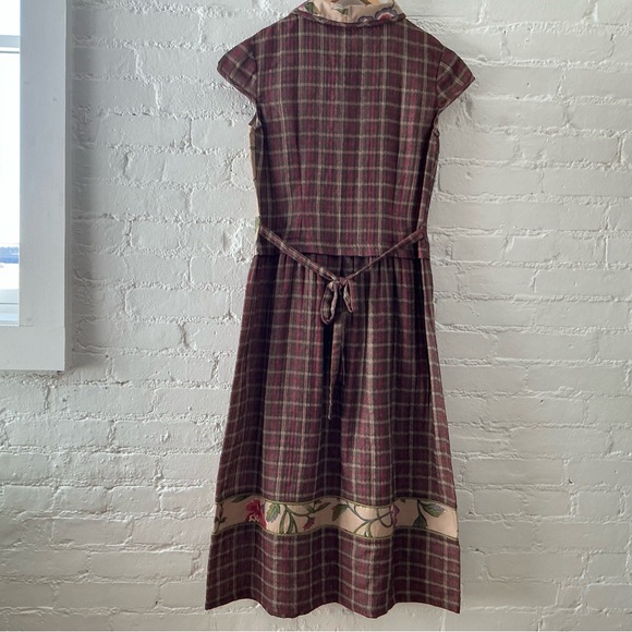 Vintage Dress Womens Mixed Plaid Floral Print Maxi Prairie Folk Eclectic Country - Picture 7 of 13
